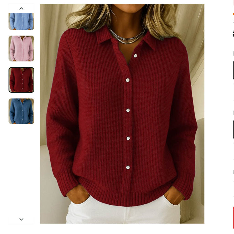 Pull Maille Femme Col Revers Boutonné