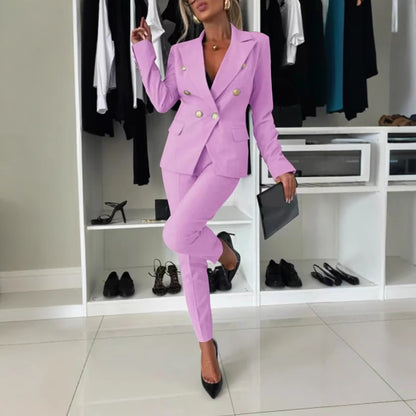 Ensemble femme veste à revers et pantalon slim élégant