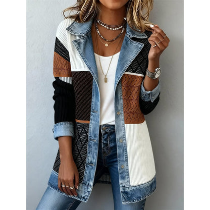 Veste en jean patchwork à col revers