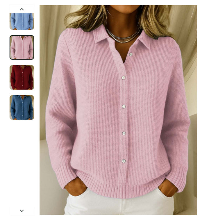 Pull Maille Femme Col Revers Boutonné