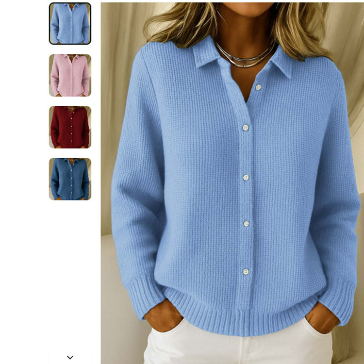 Pull Maille Femme Col Revers Boutonné