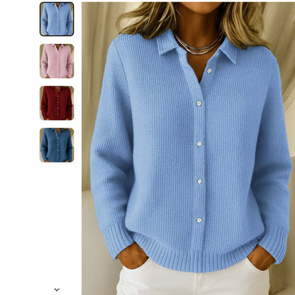 Pull Maille Femme Col Revers Boutonné